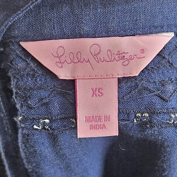 Lilly Pulitzer Amelia Island Tunic Top True Navy Women's XS Linen Fringe Preppy - Picture 7 of 13